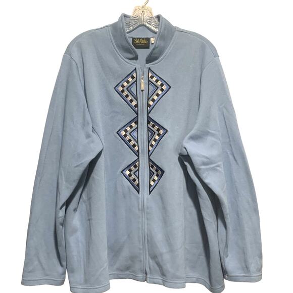 BOB MACKIE Wearable Art 3X Embroidered Full-Zip Cardigan Blue Jacket Comfy - Picture 1 of 9